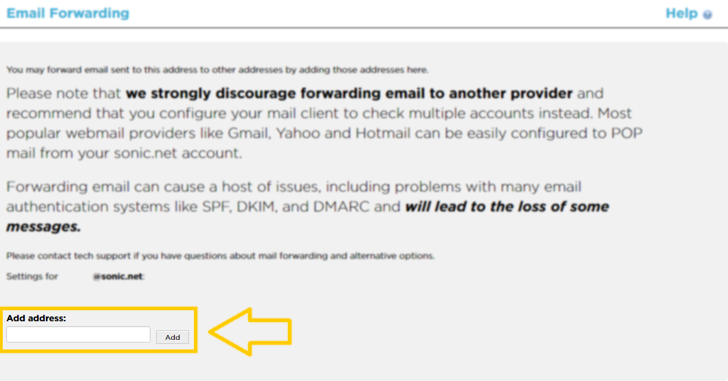 Email Forwarding Sonic