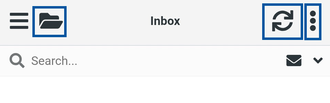 Email inbox header showing the folder icon, refresh button, and three-dot menu options icon highlighted.