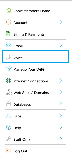 Member Tool sidebar navigation highlighting the “Voice” option in the main menu. 