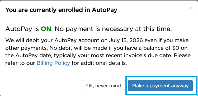 Member Tools Payment Pop-up